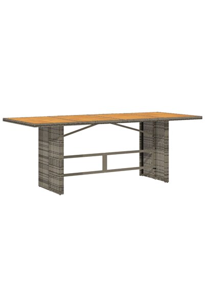 vidaxl Garden table, grey acacia wood top 190x80x75 cm polyrattan