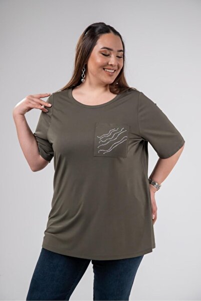 Roxxlen Women's Plus Size Pocket Stone-Embellished Blouse