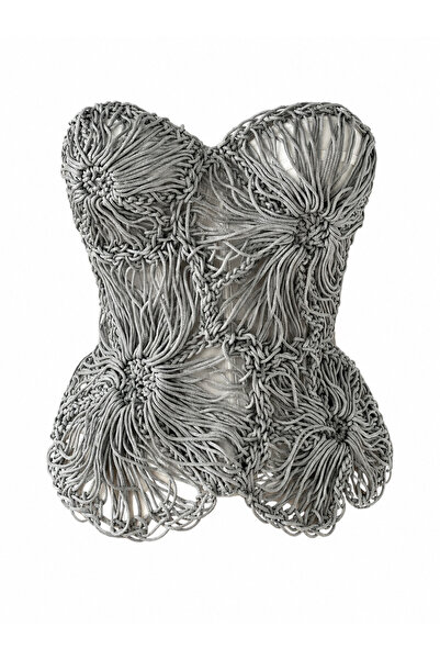 OEM Handmade Sculptural Macrame Corset in Grey – Elegant Premium Bustier, Uni...