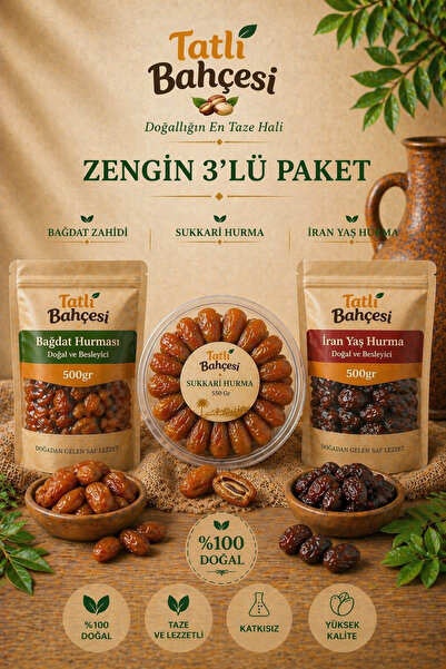 TATLI Karışık Hurma özel Paket 1,5 KG Sukkari+ Mazafati İran Yaş Hurma+Bağdat...