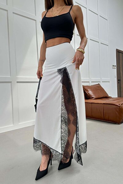 mylove Lace Slit Skirt White
