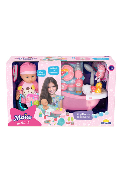 maia Set de joaca cu papusa bebelus, in cadita