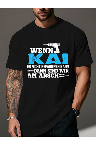 yiou trendy clothing تي شيرت رجالي مجعد عليه عبارة "Kai Fun German Fun Name Q...