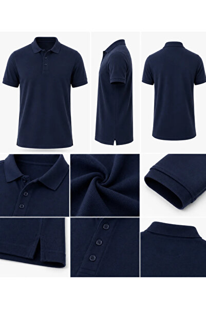 YUYİ Ji̇ber 100% Cotton Polo Collar Three Button Men's T-Shirt