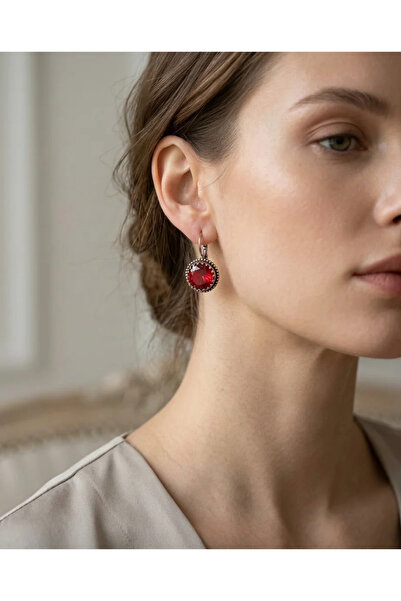 Dorvina Bronze Vintage Women's Earrings Authentic Copper Jewelry Red Crystal ...
