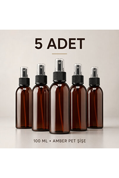 makrobay 5 Adet 100 ML Amber PET Sprey Şişe Siyah İnce Püskürtmeli