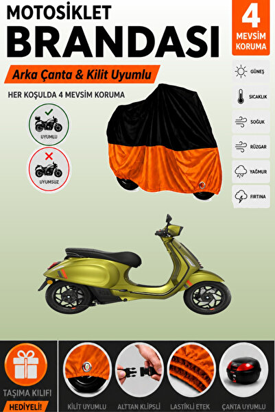 Cemku Double Black Top - Orange Bottom, Rear Bag Compatible Vespa Sprint S El...