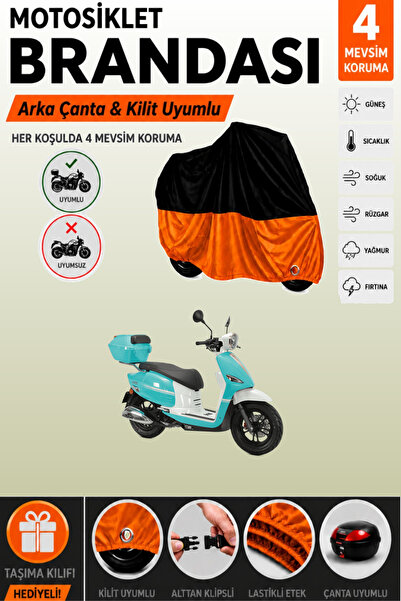 Cemku Double Black Top - Orange Bottom, Rear Bag Compatible Rks Neon 125 Moto...
