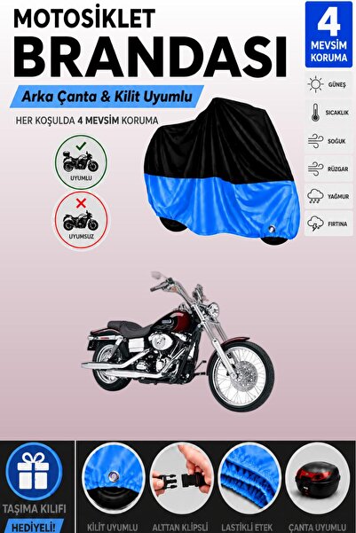 Cemku Double Black Top - Blue Bottom, Rear Bag Compatible Harley-Davidson Dyn...