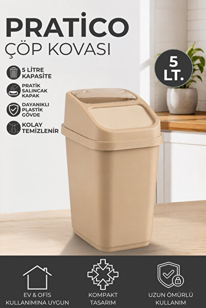 Nandy Home 5 Litre Pratico Çöp Kovası Pratik İtmeli Kapaklı Ofis ve Mutfak Çö...