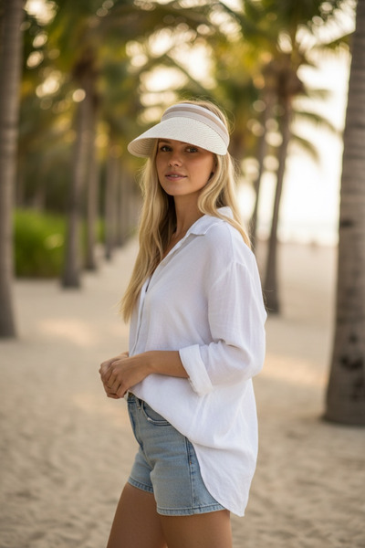 LYRA Bags & Accessories Straw Visor Hat Cream Color