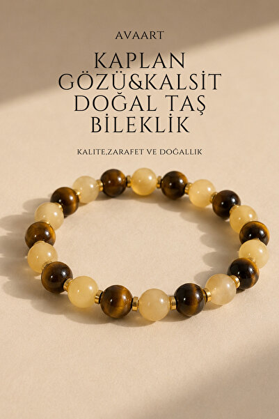 Kaplan Gözü&Kalsit Taşı Doğal Taş Kadın Bileklik 8mm