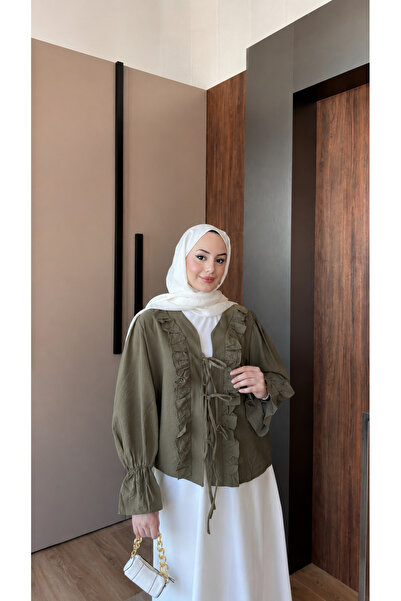 nurvina modest wear Standard Size (38/42 Compatible) Tie-Up Kimono Khaki
