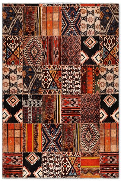 Pastel Home Etnik Patchwork Halı Kilim Yolluk Kaymaz Yıkanabilir Salon Mutfak...