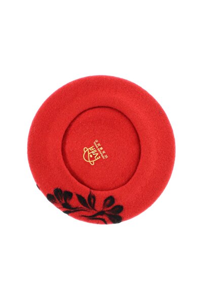 Evita Women's beret, wool, Evita, one size, felted floral pattern, Red - BSC803