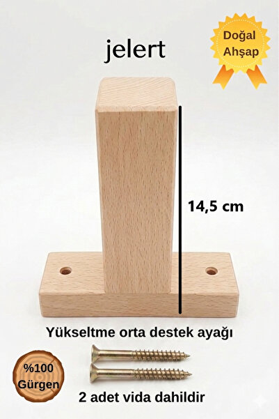 Jelert Masif Gürgen Ahşap 14,5 cm Mobilya Yükseltme Destek Ayağı, T-Ham-Tekli...