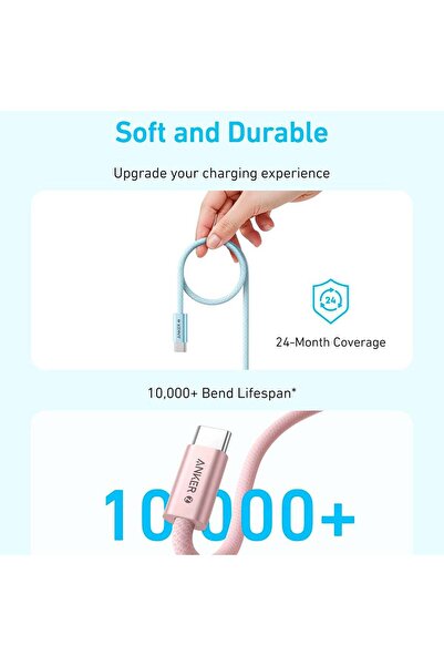 Anker كابل زولو من نوع USB-C إلى USB-C بطول 1 متر وقوة 240 واط باللون الأبيض