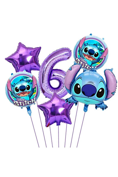 Baloane Vesele 6th Birthday Balloon Set Stitch Theme Purple and Blue SET313-6