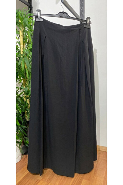 SONGÜLBERİK Women's Skirt-Like Wide-Leg Black Palazzo Pants