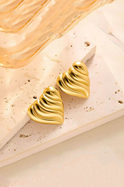 THE Steel Women's Gold Color Heart Model Steel Earrings
