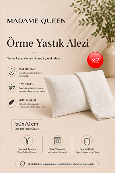 MADAME QUEEN Örme Yastık Alezi Su ve Kire Dayanıklı Fermuarlı Yastık Koruyucu...