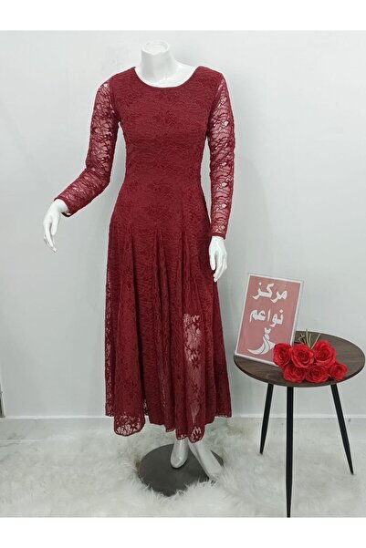 NAWAEIM فستان سهرة عنابي برغندي دانتيل ماكسي مبطن - فستان نسائي كلاسيكي فخم م...