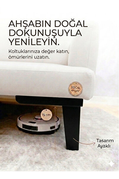 LEGORA WOOD DESİNG 1. Sınıf Gürgen Ağacı 15 Cm Siyah Küt Ayak Mobilya Kanepe ...