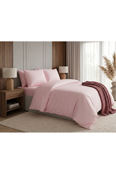 Nilyso Home طقم غطاء لحاف مخطط من القطن الساتان مقاس 200x220 سم - طقم غطاء لح...