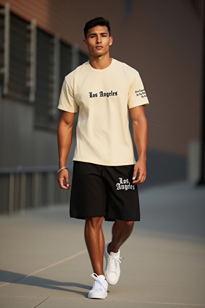 MODEX STYLE Men's 100% Cotton Oversize T-Shirt Shorts Set Printed Streetwear ...