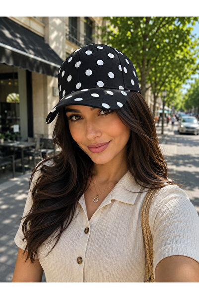 Butik Kadın Puantiye Desenli Arkası Cırtlı Beyzbol Kep Şapka Günlük Spor Cap