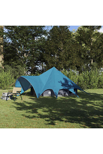 vidaxl Cort Teepee pentru 3 Persoane cu acoperis Albastru si Gri