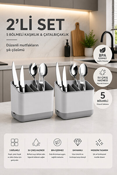 Stile Cucina Countertop Spoon Fork Knife Drying Rack with 2 Practical Compart...