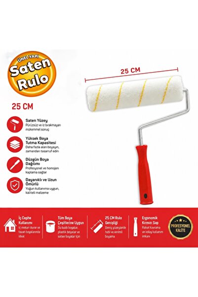 Dekor DKR1081 Eksport Rulo 25 cm Saten Rulo Kırmızı Saplı Boya Rulosu