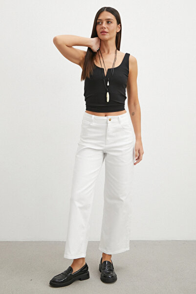 Never more High Waist Culotte Jean White