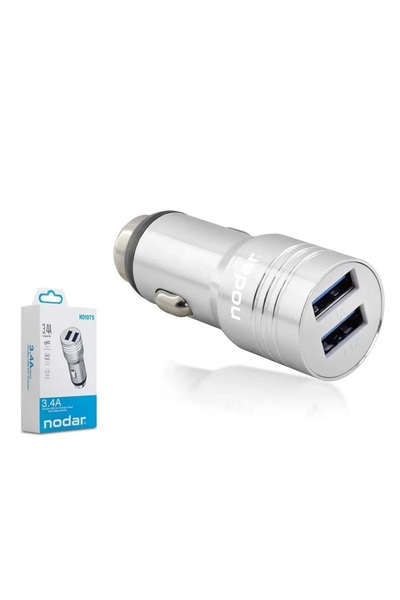 Derwell Araç Şarj Adaptörü 2x USB 3.4A Metal - Gümüş Çift Usb Araç Şarjı Çakm...