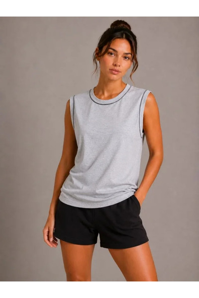 Wear Up Contrast Piping Sleeveless Athlete T-Shirt with Crew Neck Summer Basi...
