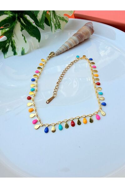 QUMLA RENKLİ MİNELİ DAMLA PULLU HALHAL ( 20+6 CM )