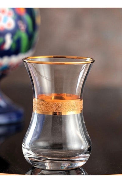Paşabahçe ince belli krikle altın yaldızlı çay bardağı 6’lı 130cc