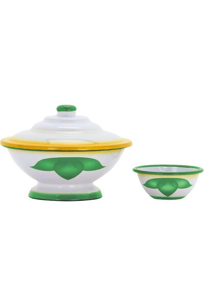 ALSAIF Al Saif Enamelware Iron Date Bowl 16 cm and Seed Bowl 8.5 cm, Leaf Des...