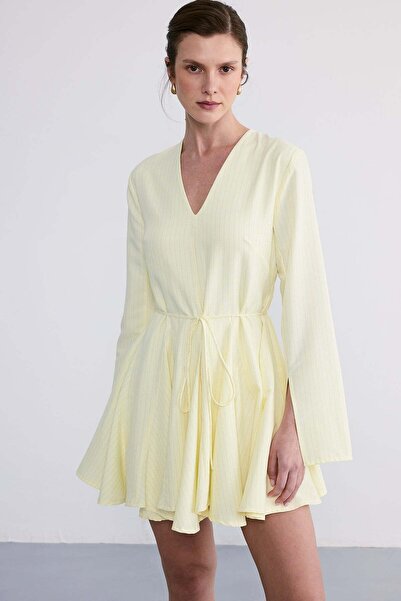 FACETTE Striped Poplin Dress Yellow