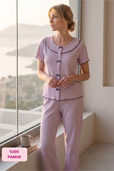 seamlife Set de pijamale de sezon pentru femei Bürümcük, cu guler tip păpușă,...