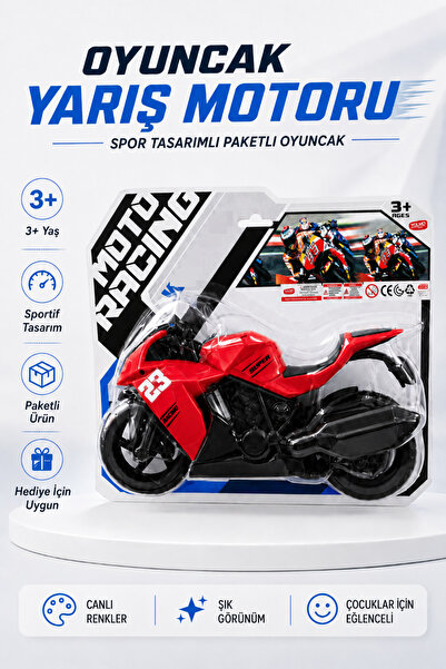 GÜZELYÜZ AVM Oyuncak Kırmızı Yarış Motorsikleti 28cm Racing Moto Yarış Motoru...