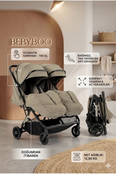 ÖYKÜ BEBEK DUNYASI Otomatik Kapanan En Çok Az Yer Kaplayan Yan Yana İkiz Bebe...