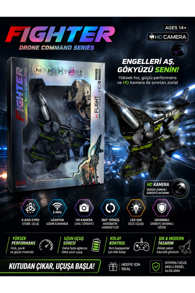 Sıraç İthalat Fighter Drone Command Series HD Kameralı Kumandalı Drone Uçak –...