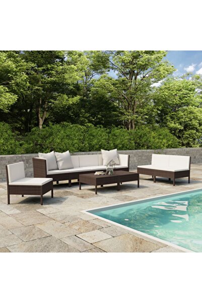 vidaxl Garden furniture set with cushions, 9 pieces, brown, polyrattan