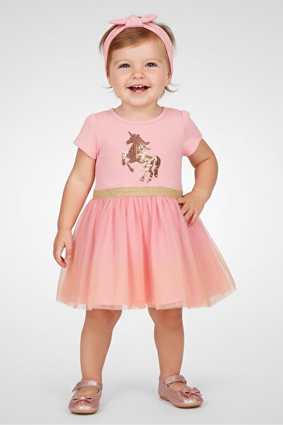Young Hearts Toddlers Girl 3 Pcs Sequin Dress And Panty With Headband, Pink