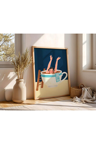 Tuba Decor Tabloa cu ramă din lemn dintr-o singură bucată, cu o cană de cafea...