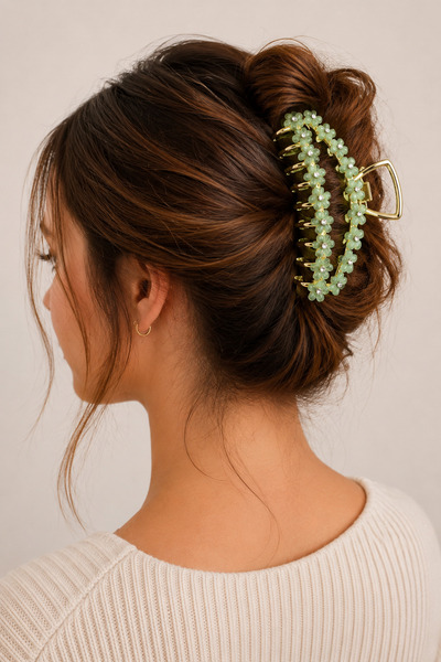 MakeWell Daisy Flower Detailed Gold Hairpin with Stone for Women
