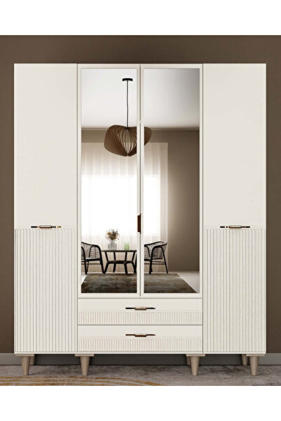 miracool Menekşe 4 Kapaklı Gardırop / Dolap / Komple MDF / Fonksiyonel / Raf-...