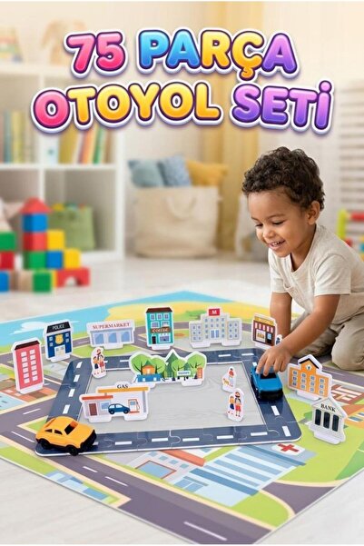 Tıfıl Toys 75 Parça Maket Şehir ve Otoyol Seti - Çocuklar İçin Eğitici Yol Ya...